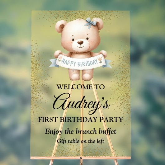 Niedlicher Teddybär mit Brithday Banner Acrylschild (Neutral)