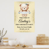 Niedlicher Teddybär mit Brithday Banner Poster (Küche)