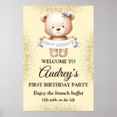 Niedlicher Teddybär mit Brithday Banner Poster (Vorne)