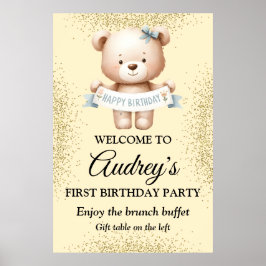 Niedlicher Teddybär mit Brithday Banner Poster
