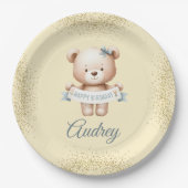 Niedlicher Teddybär mit Brithday Pappteller (Vorderseite)