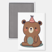 Niedlicher Teddybär mit einem Party-Hut Magnet (Vorderseite/Rückseite)