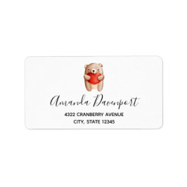 Niedlicher Teddybär mit einem roten Herz Adressaufkleber