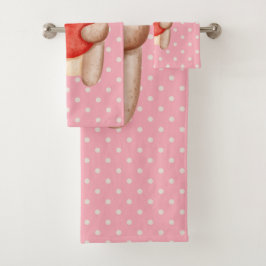 Niedlicher Teddybär mit einem roten Herz Badhandtuch Set