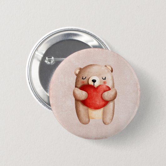 Niedlicher Teddybär mit einem roten Herz Button (Vorne & Hinten)