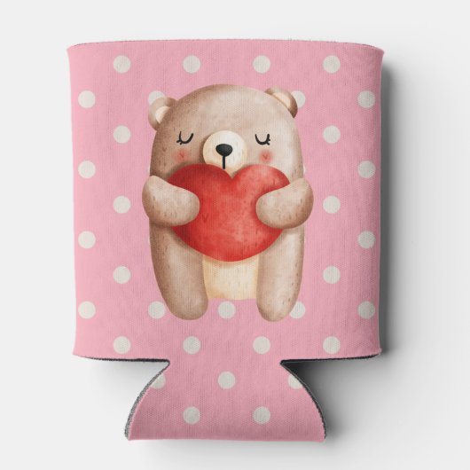 Niedlicher Teddybär mit einem roten Herz Dosenkühler (Rückseite)