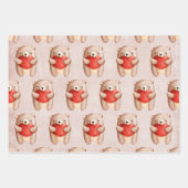 Niedlicher Teddybär mit einem roten Herz Geschenkpapier Set (Vorderseite)