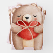 Niedlicher Teddybär mit einem roten Herz Geschenkpapier Set (Beispiel)