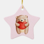 Niedlicher Teddybär mit einem roten Herz Keramik Ornament (Hinten)
