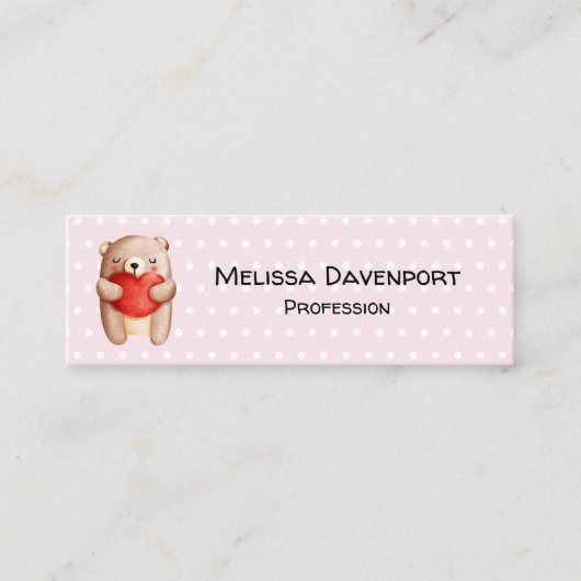 Niedlicher Teddybär mit einem roten Herz Mini Visitenkarte (Vorderseite)