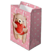 Niedlicher Teddybär mit einem roten Herz Mittlere Geschenktüte (Rückseite Schrägansicht)