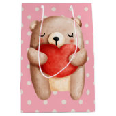 Niedlicher Teddybär mit einem roten Herz Mittlere Geschenktüte (Vorderseite)