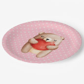 Niedlicher Teddybär mit einem roten Herz Pappteller (Schrägansicht)