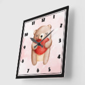 Niedlicher Teddybär mit einem roten Herz Quadratische Wanduhr (Winkel)