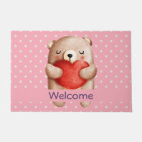 Niedlicher Teddybär mit einem roten Herz Willkomme