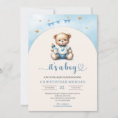 Niedlicher Teddybär mit Flaschenbock Einladung (Vorderseite)