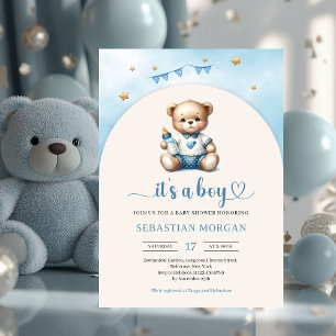 Niedlicher Teddybär mit Flaschenbock Einladung