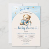 Niedlicher Teddybär mit Flaschenbock Einladung (Vorderseite)