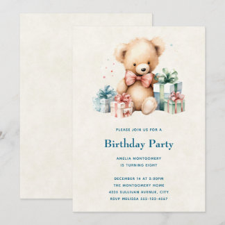 Niedlicher Teddybär mit Geschenken zum Geburtstag Einladung