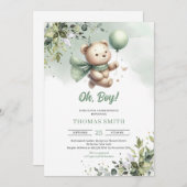 Niedlicher Teddybär mit geschlechtsneutralem Grün Einladung (Vorne/Hinten)