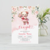 Niedlicher Teddybär mit Herz und Blume Einladung (Stehend Vorderseite)