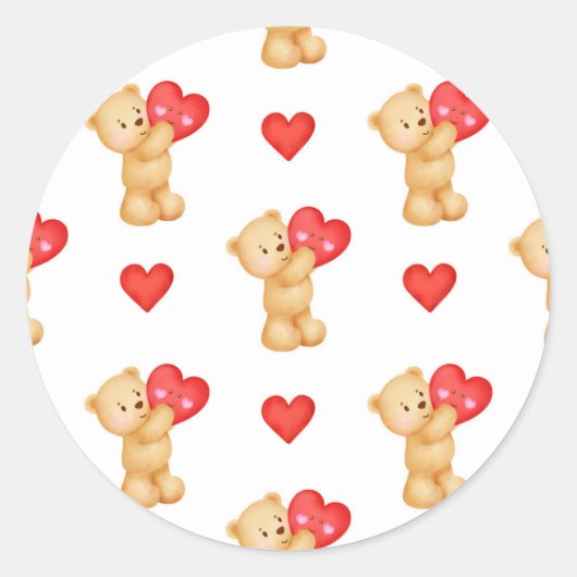 Niedlicher Teddybär mit Herzdesign, Valentinstag Runder Aufkleber (Vorderseite)