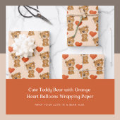 Niedlicher Teddybär mit Orangefarbenen Herzblasen Geschenkpapier Set