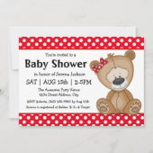 Niedlicher Teddybär mit Polka Dots Baby Dusche Einladung (Vorderseite)