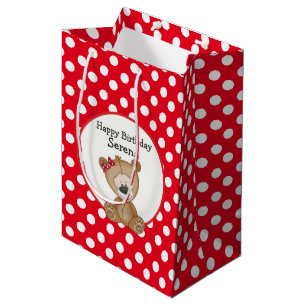 Niedlicher Teddybär mit Polka Dots Geburtstag Mittlere Geschenktüte