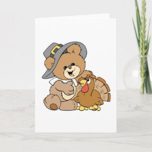 niedlicher Teddybär mit Pute Feiertagskarte