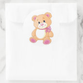 Niedlicher Teddybär mit rosa Ribbon Runder Aufkleber (Tasche)