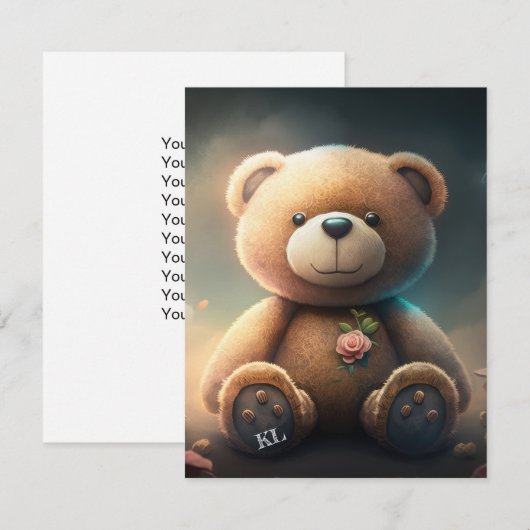 Niedlicher Teddybär mit rosa rosa Typografie KI Ar (Vorne/Hinten)