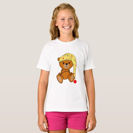 Niedlicher Teddybär mit Schlafkappe T-Shirt (Vorne ganz)