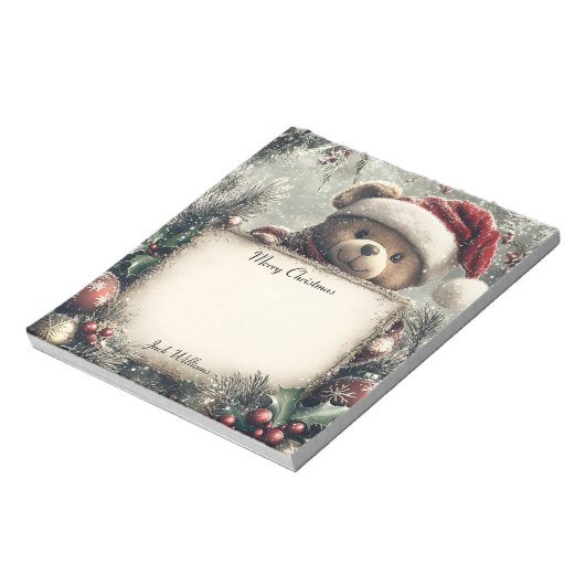 Niedlicher Teddybär mit Weihnachtsdekorationen - F Notizblock (Rotiert)