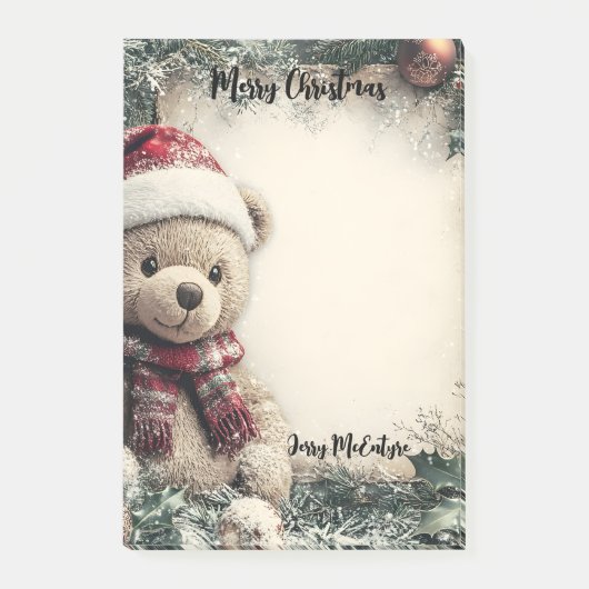Niedlicher Teddybär mit Weihnachtsdekorationen - F Post-it Klebezettel (Vorderseite)