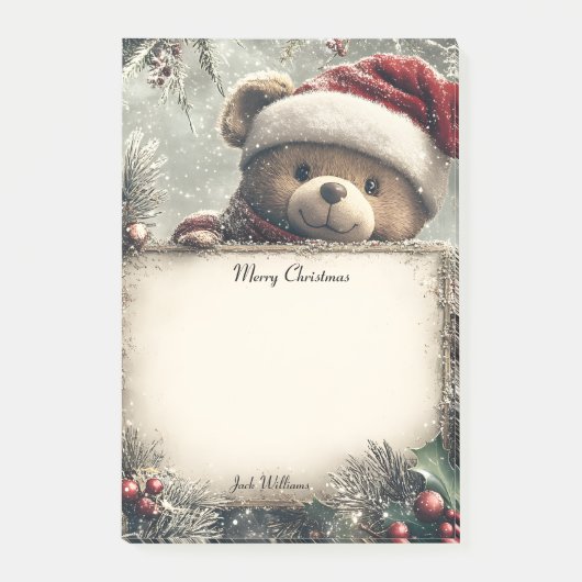 Niedlicher Teddybär mit Weihnachtsdekorationen - F Post-it Klebezettel (Vorderseite)