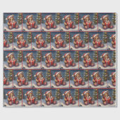 Niedlicher Teddybär mit Weihnachtsgeschenk Geschenkpapier (Flach)