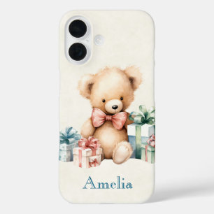 Niedlicher Teddybär mit Weihnachtsgeschenken iPhone 16 Hülle
