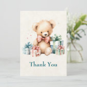 Niedlicher Teddybär mit Weihnachtsgeschenken Dankeskarte (Stehend Vorderseite)