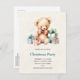 Niedlicher Teddybär mit Weihnachtsgeschenken Einladungspostkarte