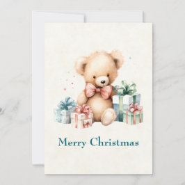 Niedlicher Teddybär mit Weihnachtsgeschenken Feiertagskarte