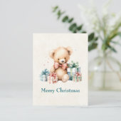 Niedlicher Teddybär mit Weihnachtsgeschenken Feiertagspostkarte (Stehend Vorderseite)