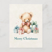 Niedlicher Teddybär mit Weihnachtsgeschenken Feiertagspostkarte (Vorderseite)