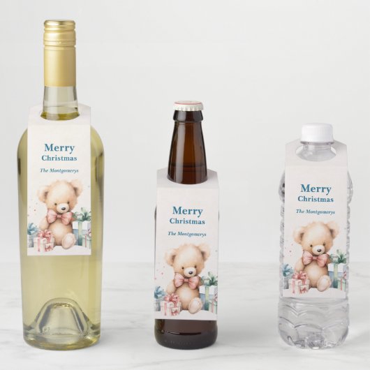 Niedlicher Teddybär mit Weihnachtsgeschenken Flaschenanhänger (Beispiel)