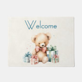 Niedlicher Teddybär mit Weihnachtsgeschenken Fußmatte (Vorderseite)