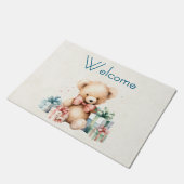 Niedlicher Teddybär mit Weihnachtsgeschenken Fußmatte (Schrägansicht)