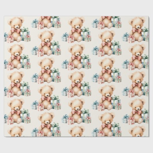 Niedlicher Teddybär mit Weihnachtsgeschenken Geschenkpapier (Flach)