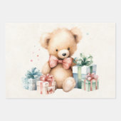 Niedlicher Teddybär mit Weihnachtsgeschenken Geschenkpapier Set (Vorderseite 3)