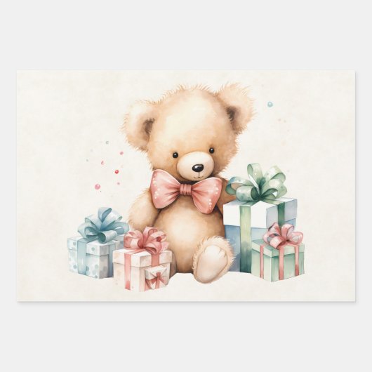 Niedlicher Teddybär mit Weihnachtsgeschenken Geschenkpapier Set (Vorderseite 3)