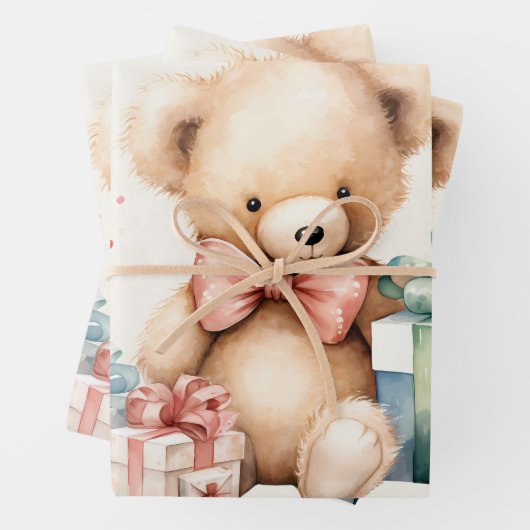 Niedlicher Teddybär mit Weihnachtsgeschenken Geschenkpapier Set (Beispiel)